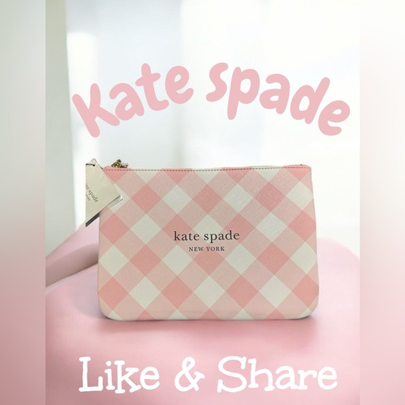 kate spade Handbags - Kate Spade Pink and White Checkered Cosmetic Bag